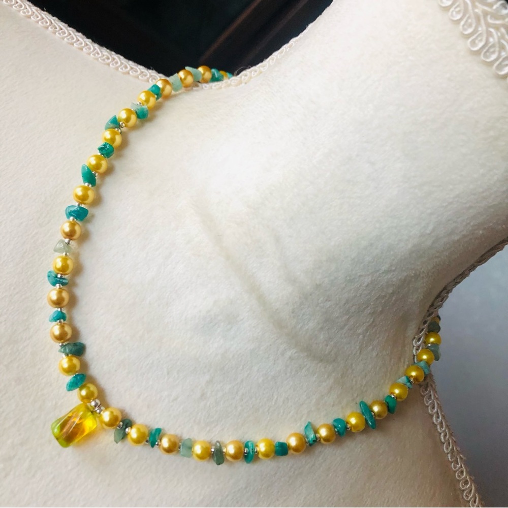 Handcrafted lynx stone pendant Czech glass pearl aventurine necklace